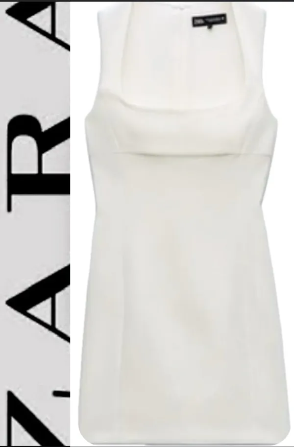 Zara Nwt White Squared Neck Mini Dress Size Xxl - Image 3