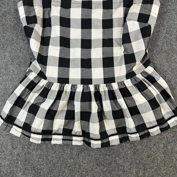 Kate Spade‎ Broome Street Gingham Peplum Top Black White Knotted Strap Size 0 - Image 3