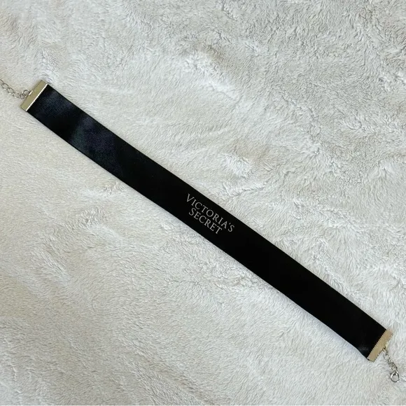 RARE Vintage Victorias Secret Black Satin Logo Choker Necklace One Size - Image 6