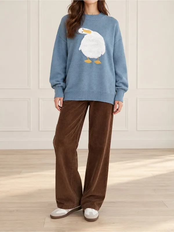 Aelfric Eden Duck Sweater XS Blue Chenille Applique Oversized Crewneck Pullover - Image 9