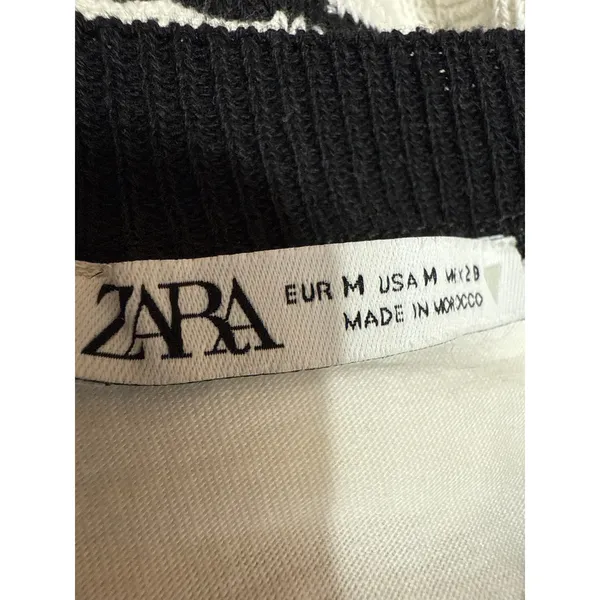 Zara Women's White Black Striped Overlay Short Sleeve Swaeter Vest Top Size M - Image 3