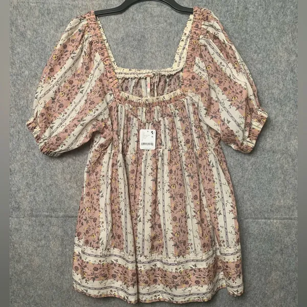 Free People Women's Size‎ Small Boho Vintage Lover Babydoll Top Floral Blouse - Image 2