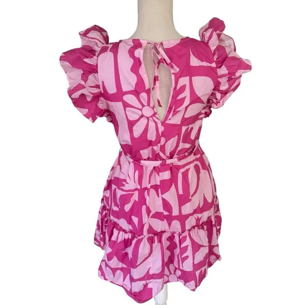 Oliphant Flirty Ruffle Hem Mini Dress in pink XS - Image 3