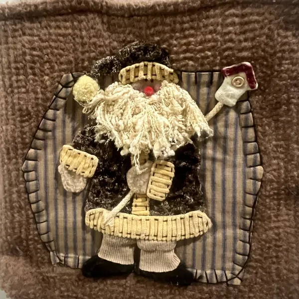 Brown Brushed Felt Santa Purse Appliquéd Holiday Boho Christmas Unbranded - Image 2