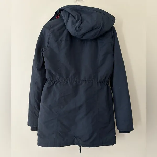 Abercrombie & Fitch Women's Navy Parka Coat with Hood Full Zip Snap Size S - Image 3