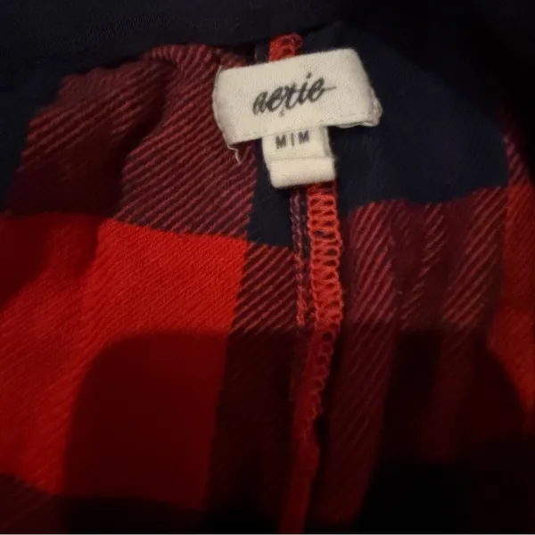 Aerie‎ Red & Navy Blue Buffalo Check High Rise Pajama Shorts Sz M - Image 3