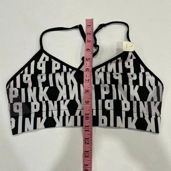 PINK Victoria’s Secret Logo Sports Bra Medium – Black White Racerback Compressio - Image 5