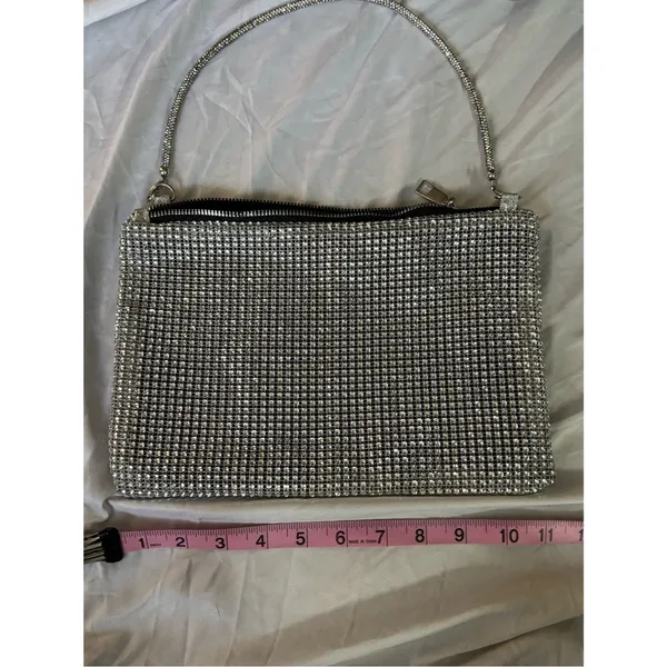 Source Unknown Silver Rhinestone Mesh Shoulder Bag Y2K Evening Purse Sparkly Wedding Party - Image 2