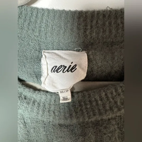 Aerie Ribbed Knit Crewneck Sweater Women’s XS Green Pullover Long Sleeve Cozy‎ - Image 6