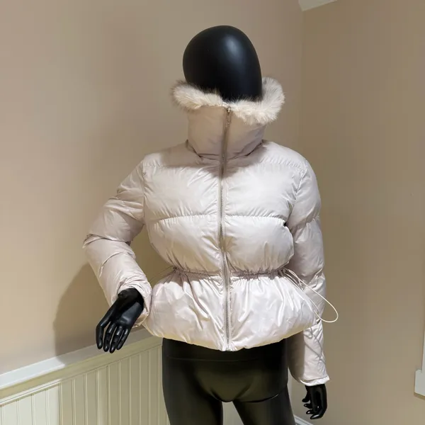 Winter Jacket Short Jacket Coat Trench Overcoat Parka Puffer Fur Collar Bomber - Image 4