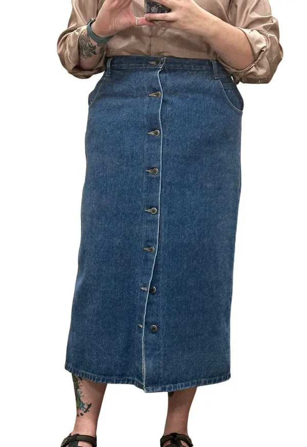 Vintage 90s Plus Sized Denim Jean Maxi Skirt Starwear Size 12/14 - Image 4