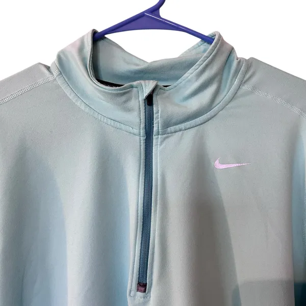NIKE RUNNING TOP 1/2 Zip Collar Teal SZ LG Long Sleeve Finger Holes Athletic - Image 9