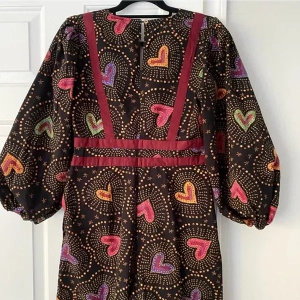 Anthropologie x Farm Rio Jumpsuit M NWT Deep-V Hearts Print Wide-Leg - Image 7