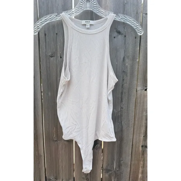 Agolde X Rianne Lightweight Ribbed Bodysuit in Latte Sz Small - Image 3