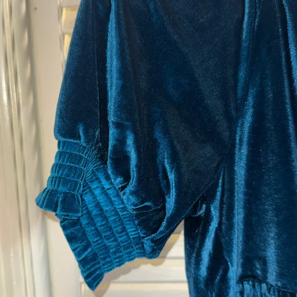 THML Teal Velvet V-Neck Dress - Image 3