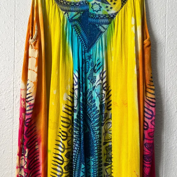 Vibrant Bold Colorful Tunic Dress Womens Large Boho Gauzy Travel Vacation Cruise - Image 3