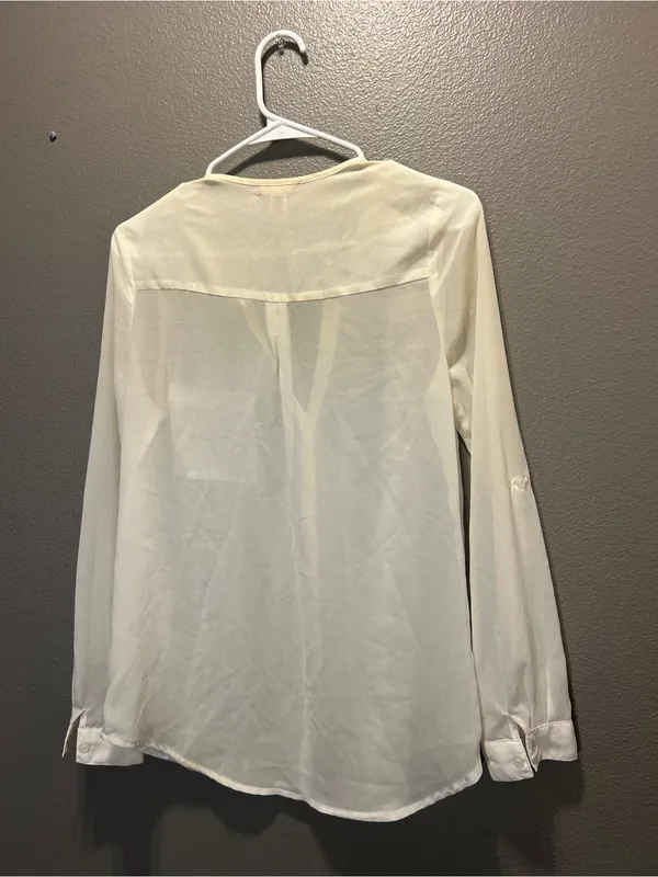 Sky Designs Group Blouse Womens Small Cream White Sheer V-Neck Flawed As Is - Image 2