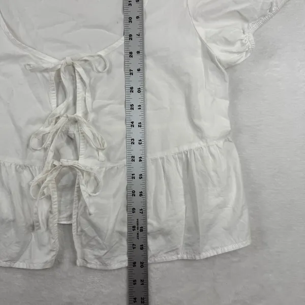 BP Womens White Cotton Tie Front Puff Sleeve‎ Peplum Top Size M BP507032MI - Image 3