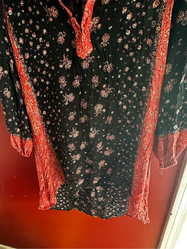 Free People Peacemaker High Low Tunic Dress Black Red Bandana Paisley Boho - Image 5