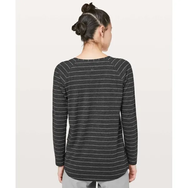Lululemon Emerald‎ Long Sleeve Short Serve Stripe Heathered Black White - Image 2