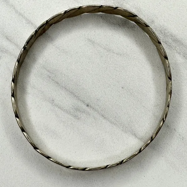 Vintage Mexico Flat Braided Bangle Bracelet Silver Tone ✨ - Image 4