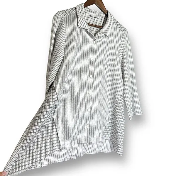 Habitat Clothes To Live In Shirt S Crinkle Crepe Top‎ Asymmetrical Lagenlook - Image 2