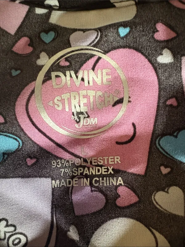 Divine Stretch by JDM Large Heart Print V-Neck Scrub Top - Image 3