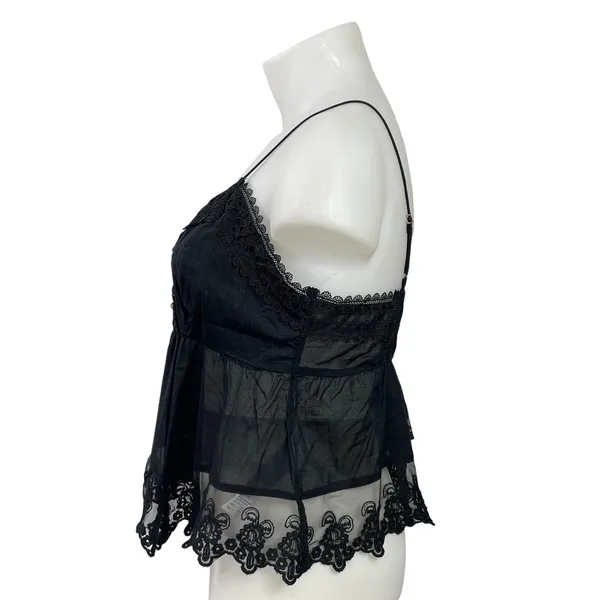 Abercrombie & Fitch Black Sleeveless Embroidered Babydoll Lace Trim Cami Top XL - Image 2