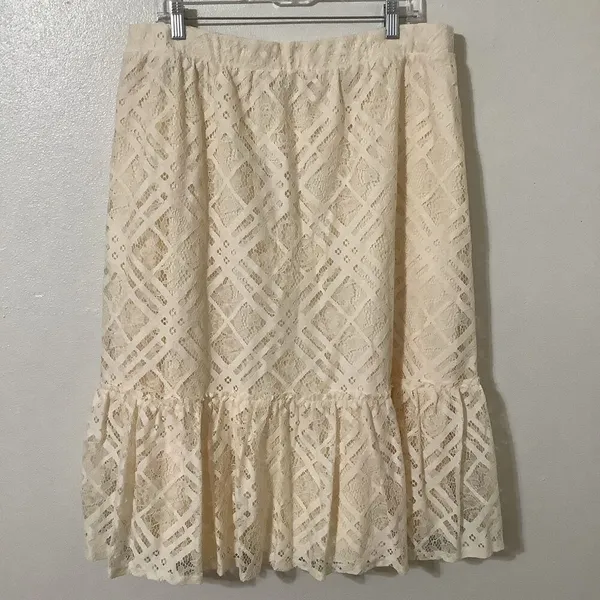 NWT‎ Est. 1946 Cream Lace Cottagecore Western Prairie Button Midi Skirt Large - Image 2