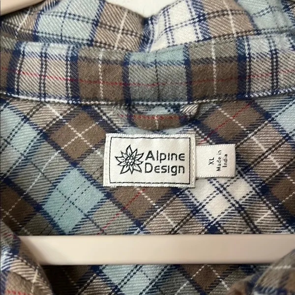 Alpine Design Blue and Brown Button Down Shirt Plaid Pattern - Image 2