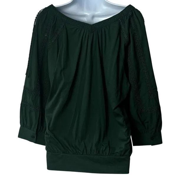 NEW‎ Anthropologie Chela Green Lace Puff Sleeve Babydoll Blouse Feminine L - Image 5