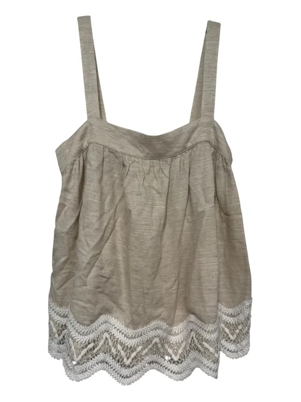 Parker The Brighton Scallop Babydoll Top Oatmeal Linen Blend Crochet Medium - Image 2
