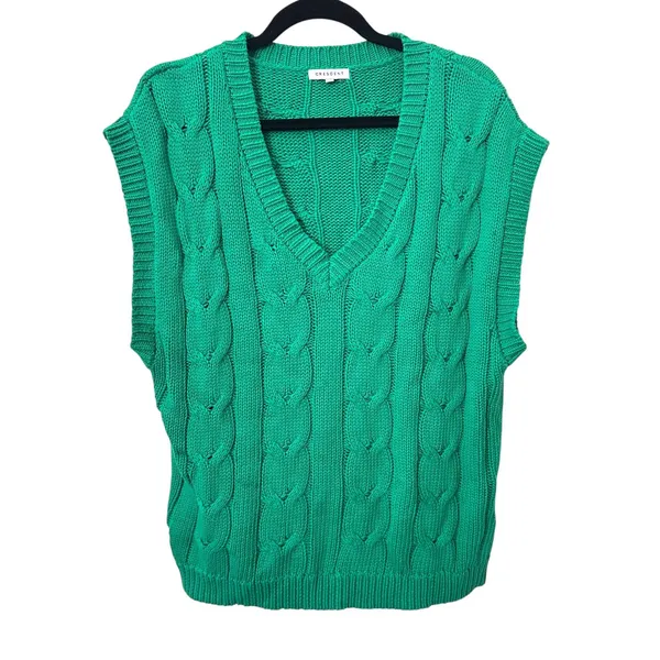 CRESCENT Cable‎ Knit Oversized Vest Green Medium - Image 2