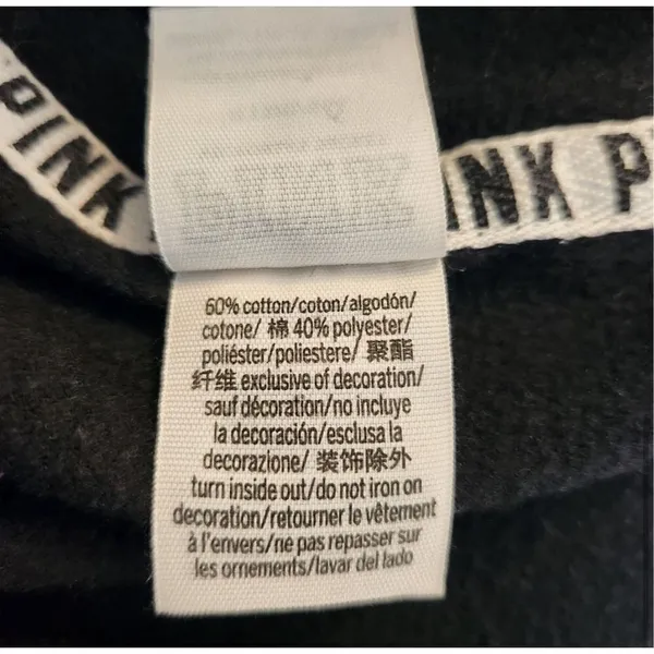 PINK Victoria's Secret Cropped Poll Over Hoodie Black‎ White Medium - Image 6
