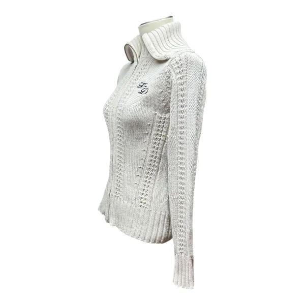 Harley-Davidson Full Zip Shawl Neck Sweater Cream Silver Sparkle Small - Image 4