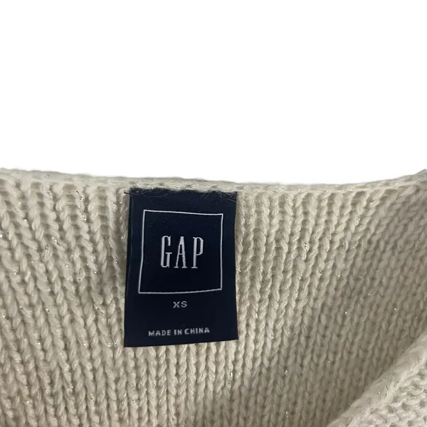 Gap Womens XS V-Neck Sweater‎ Beige Oatmeal Metallic Shimmer Cotton Wool Blend - Image 4