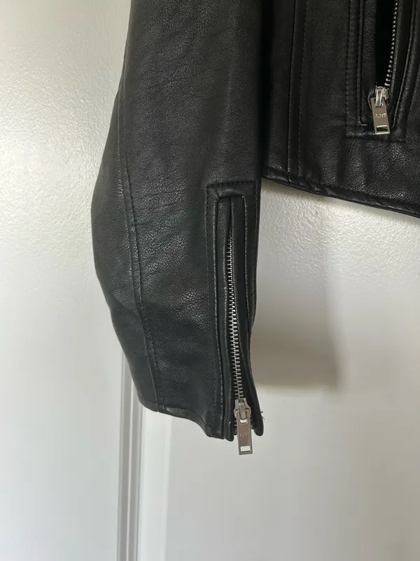 Abercrombie & Fitch Black Vegan Leather Moto Jacket with Silver Hardware Accents - Image 4