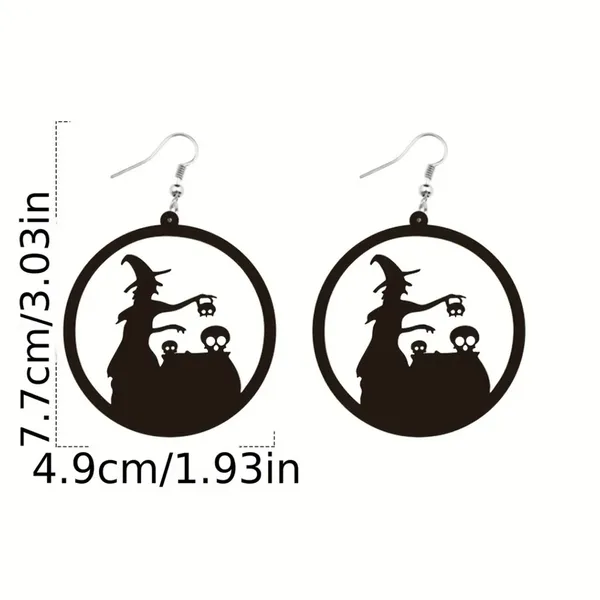 Witch Skulls Gothic Style Black Round‎ Acrylic Fashion Earrings - Image 7