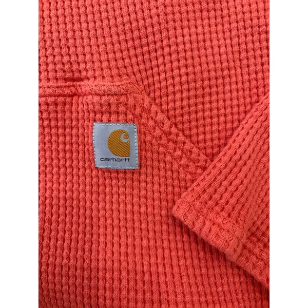 Carhartt Womens Large Relaxed Fit Waffle Knit Hoodie Orange Pullover Thermal - Image 7
