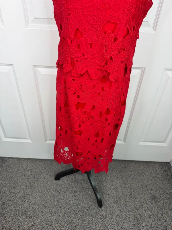 Sociology XL Red Floral Crochet Lace Midi Dress Sleeveless NWT - Image 3