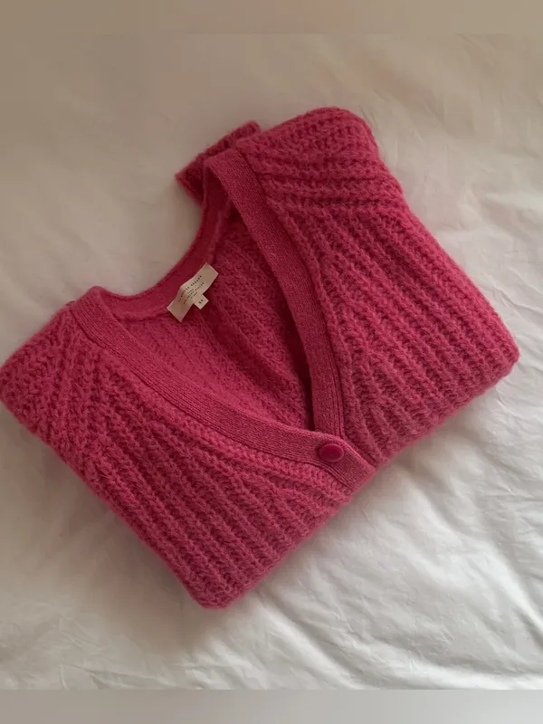 Sezane Basile Cardigan Pop Pink Alpaca Wool Chunky Knit Sweater XS - Image 10