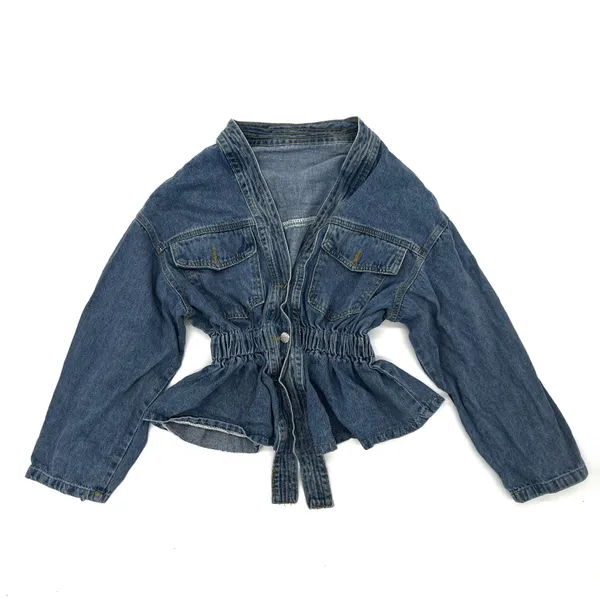 Drop Shoulder Denim Jacket Coat Trench Cardigan Blouse Loose Slim Waist - Image 9