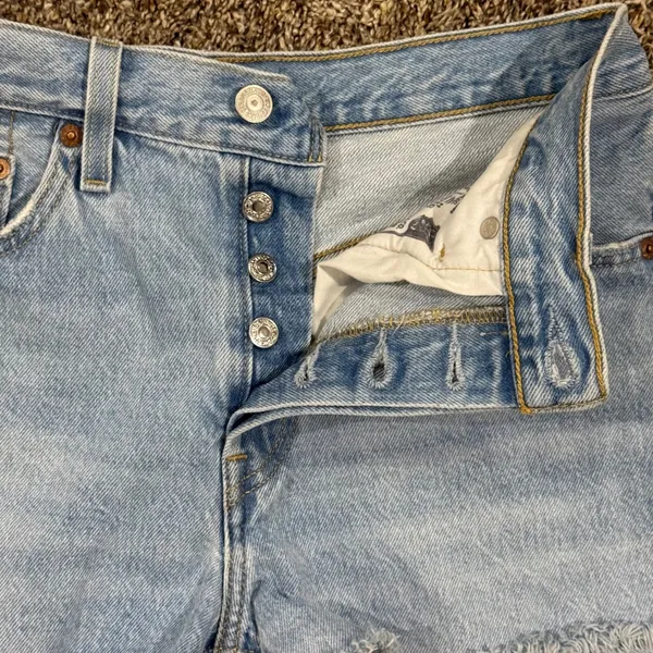 Vintage Levi's 501 light wash distressed jeans. Waist 27 (2" inseam) - Image 3