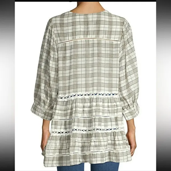 Free People Time Out Babydoll Tunic Cotton‎ Ivory grey combo size SP - Image 2