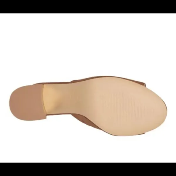 Halston Vegan suede dress sandal gold detail cognac color - Image 5