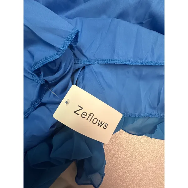 Zeflows Blue Pleated Corset Maxi Dress Adjustable Straps Size M NWT - Image 4