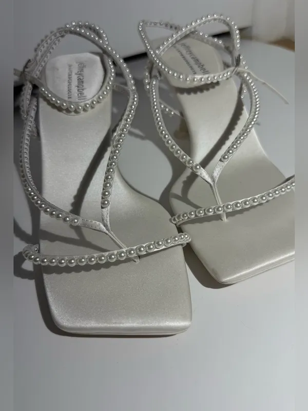 NWOT Free People Jeffrey Campbell White Pearl-Strap Kitten Heel Sandals - Image 5