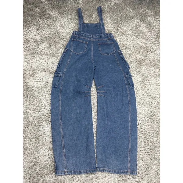 N.1LA Women’s Barrel Leg Denim Overalls Size M Y2K Cargo Jeans Multi Pocket - Image 7