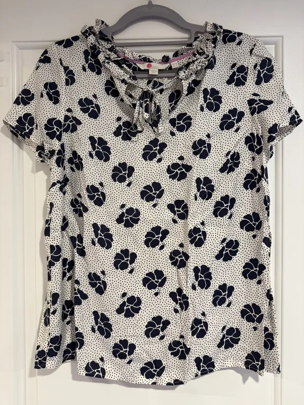 Boden Silk Blend Floral Polka Dot Ruffle Neck Amanda Blouse Top UK 10 US 6 - Image 2
