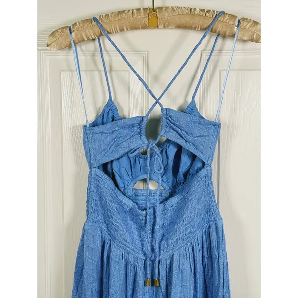 L*Space Calla Smocked Maxi Dress Medium Blue Boho Coastal Resort Beach Summer - Image 7